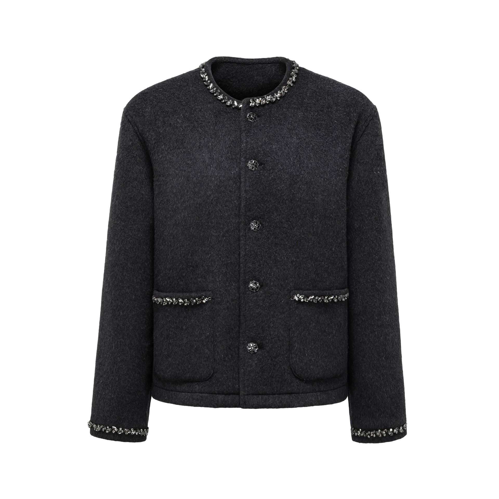 GOODBRAND 2024F/W Jesus Handmade Pearl Diamond Tweed Wool Coat