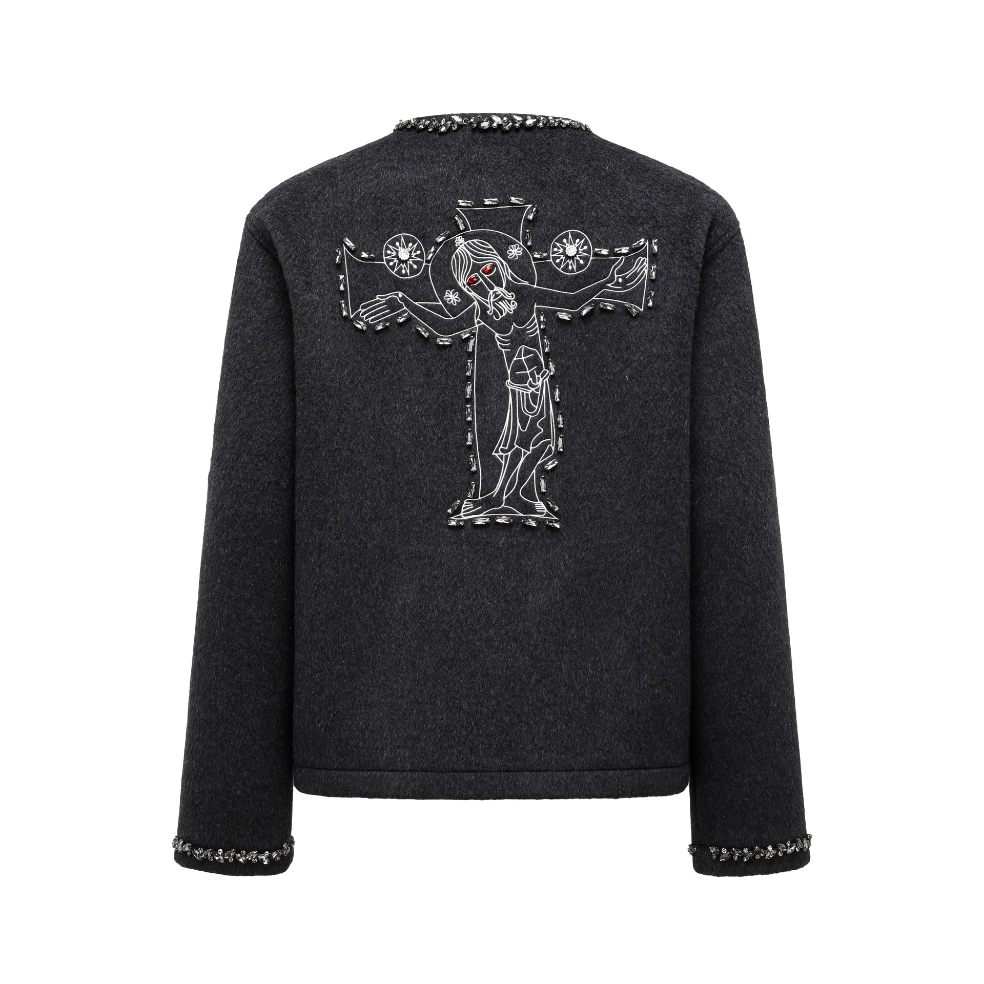 GOODBRAND 2024F/W Jesus Handmade Pearl Diamond Tweed Wool Coat