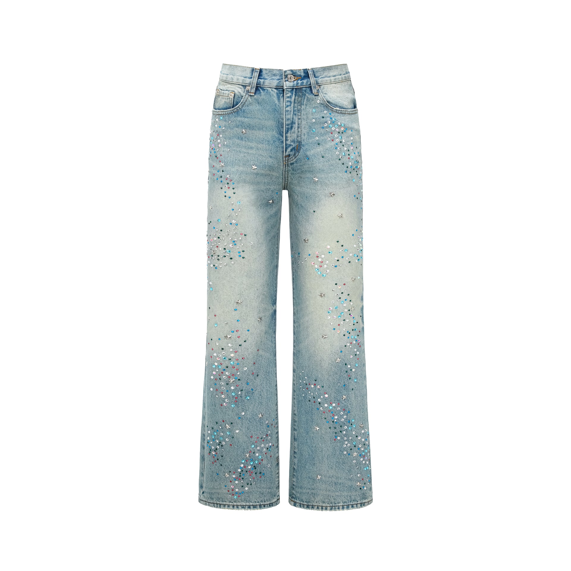 GOODBRAND 2024F/W Broken Rhinestone Pink Dot Denim Pants
