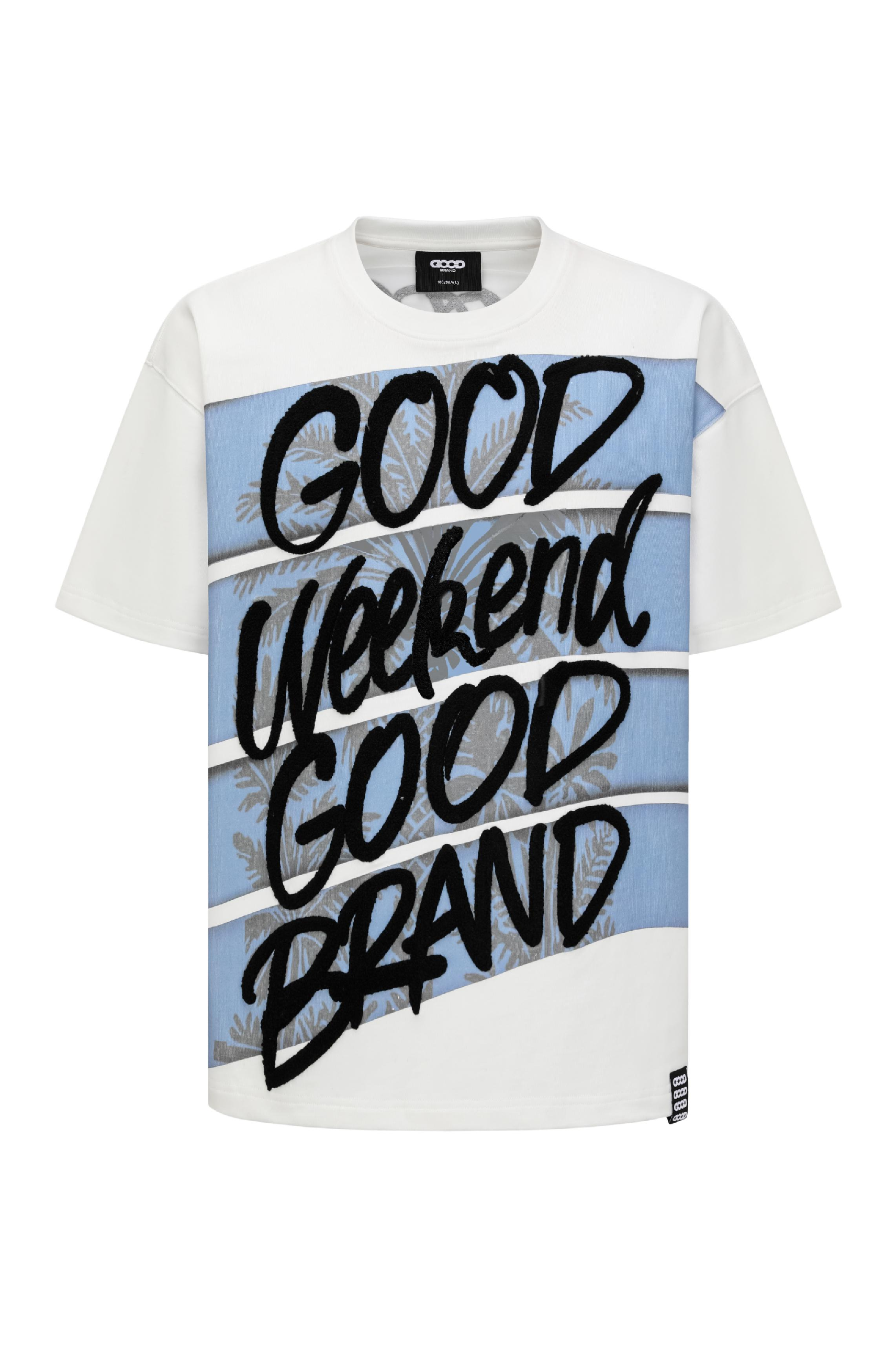 GOODBRAND Holiday Clear Sky Flocking Color Block Slogan Tee