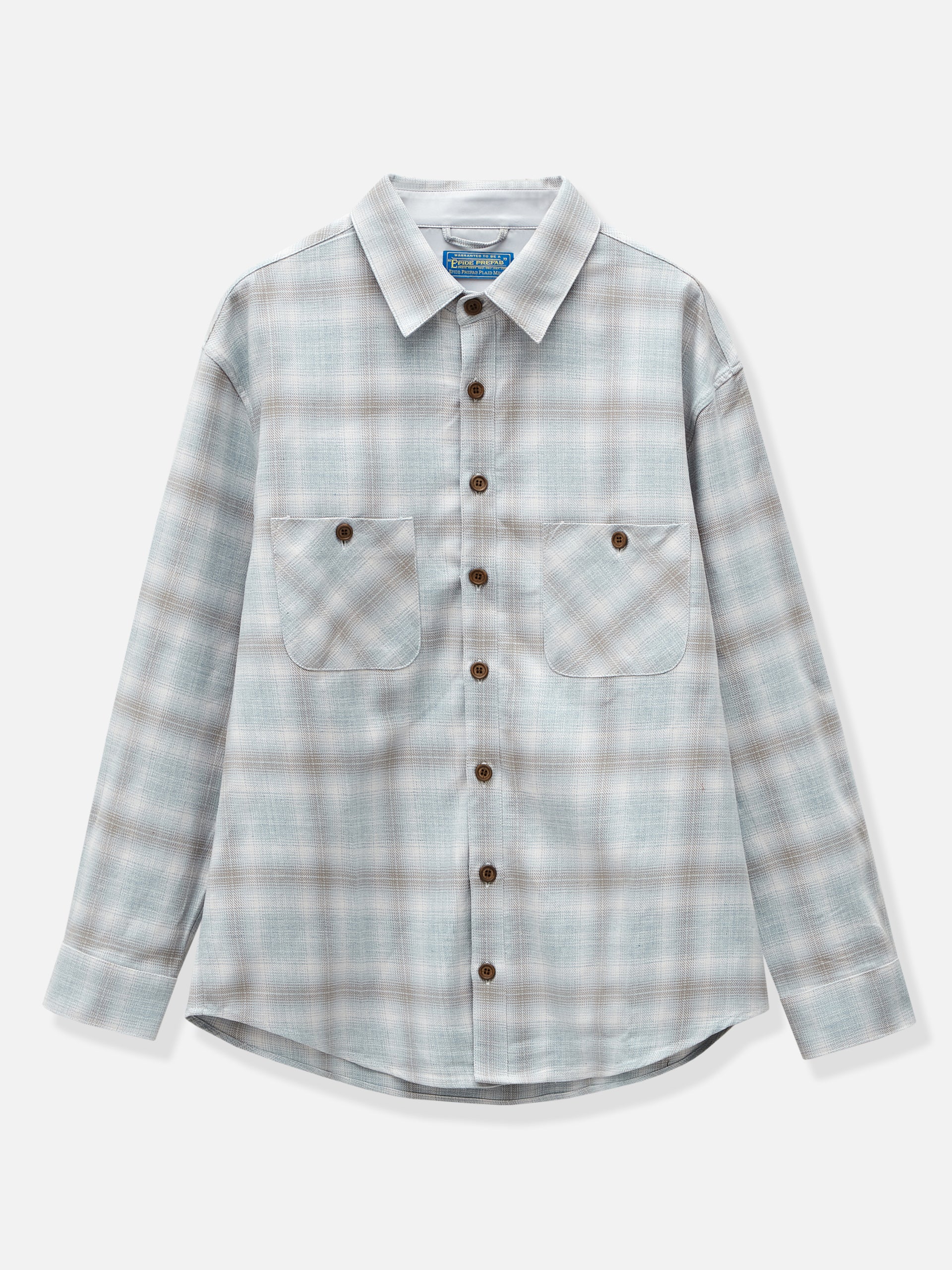 Epide Prefab Wooden Button Indigo-Dyed Vintage Plaid Patchwork Casual Shirt