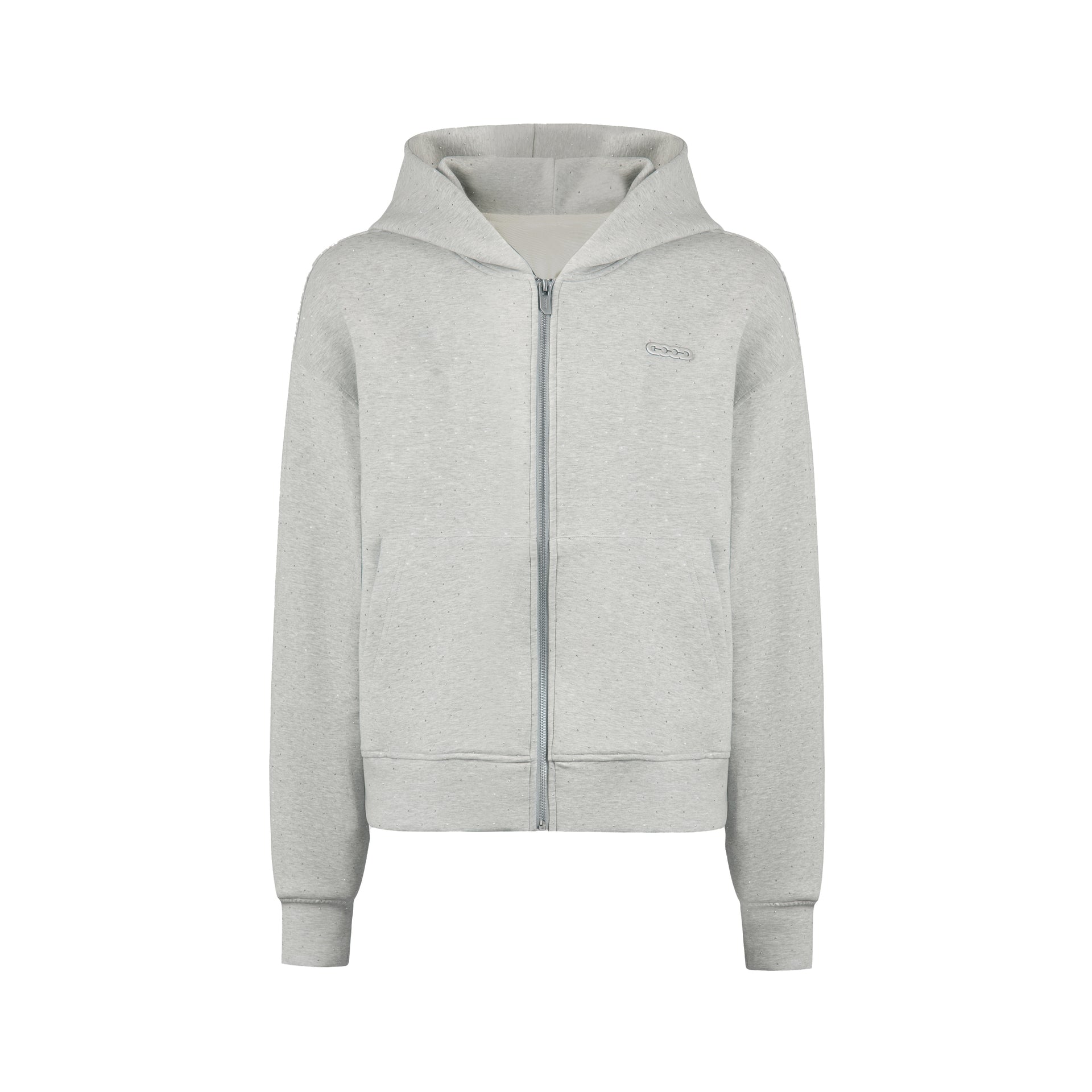 GOODBRAND 2024F/W Shimmering Silver Starry Rhinestone Air Layer Cardigan Hooded Sweatshirt