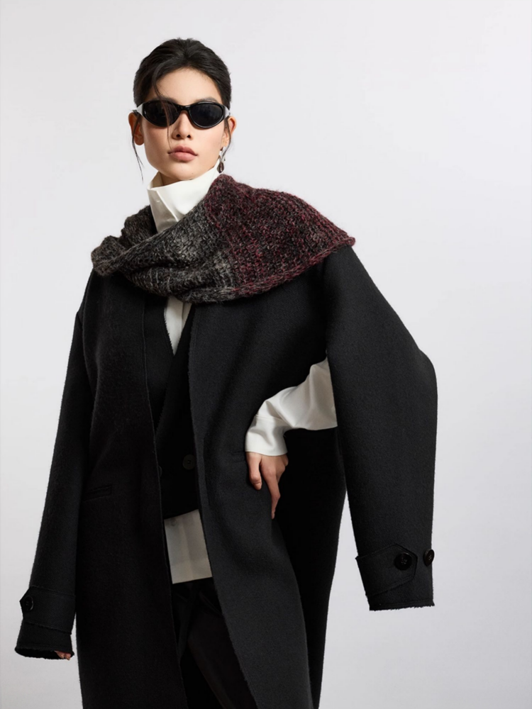 Not Boring Wool Coat with Integrated Neck Warmer