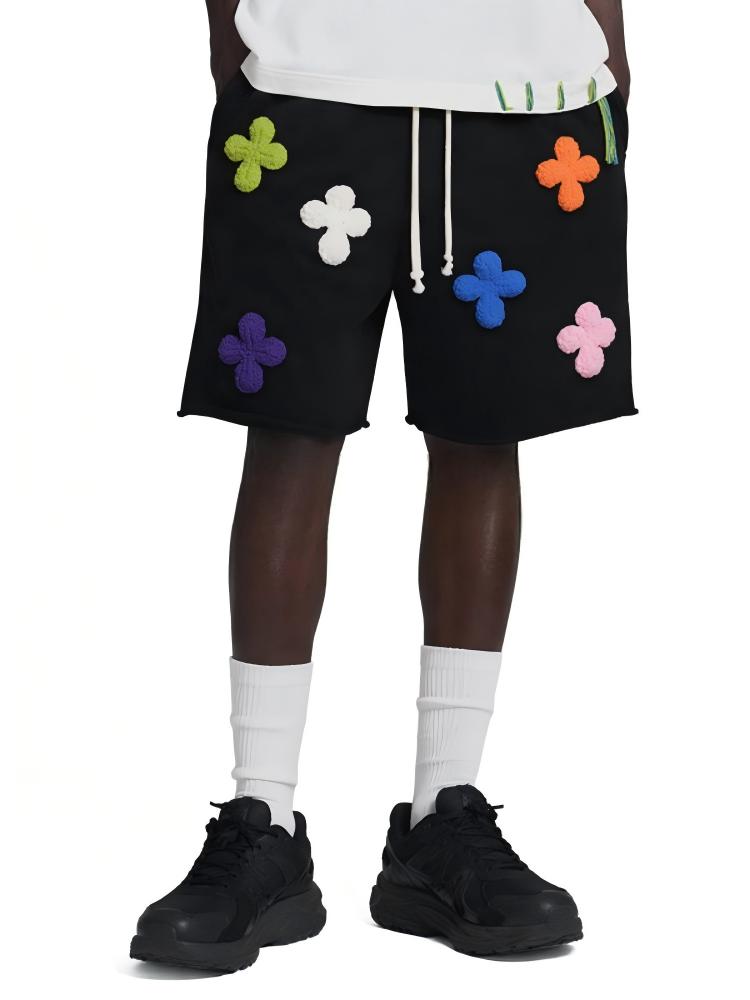 Not Boring Embroidered Cross Black Shorts