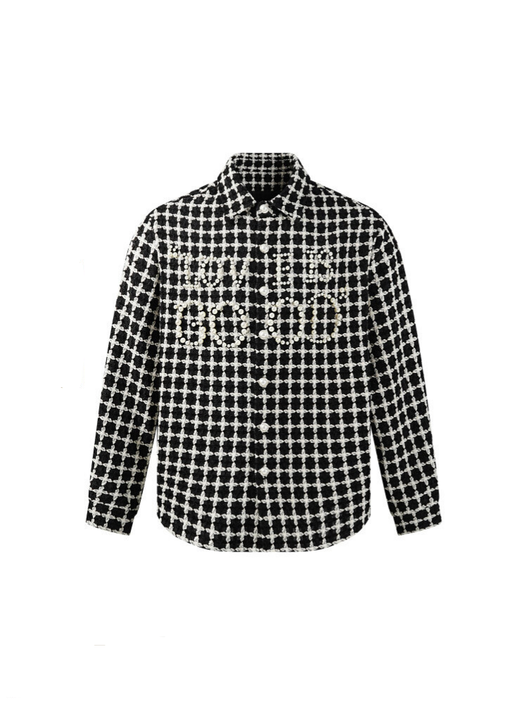 25FW GOODBRAND Pearl Embellished Tweed Plaid Shirt