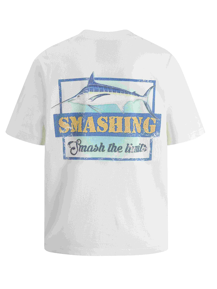 SMASHING Hawaii Limited Marlin Fish Print Oversized White T-Shirt Unisex
