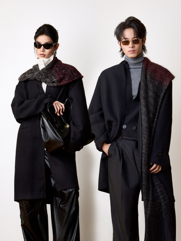 Not Boring Wool Coat with Integrated Neck Warmer