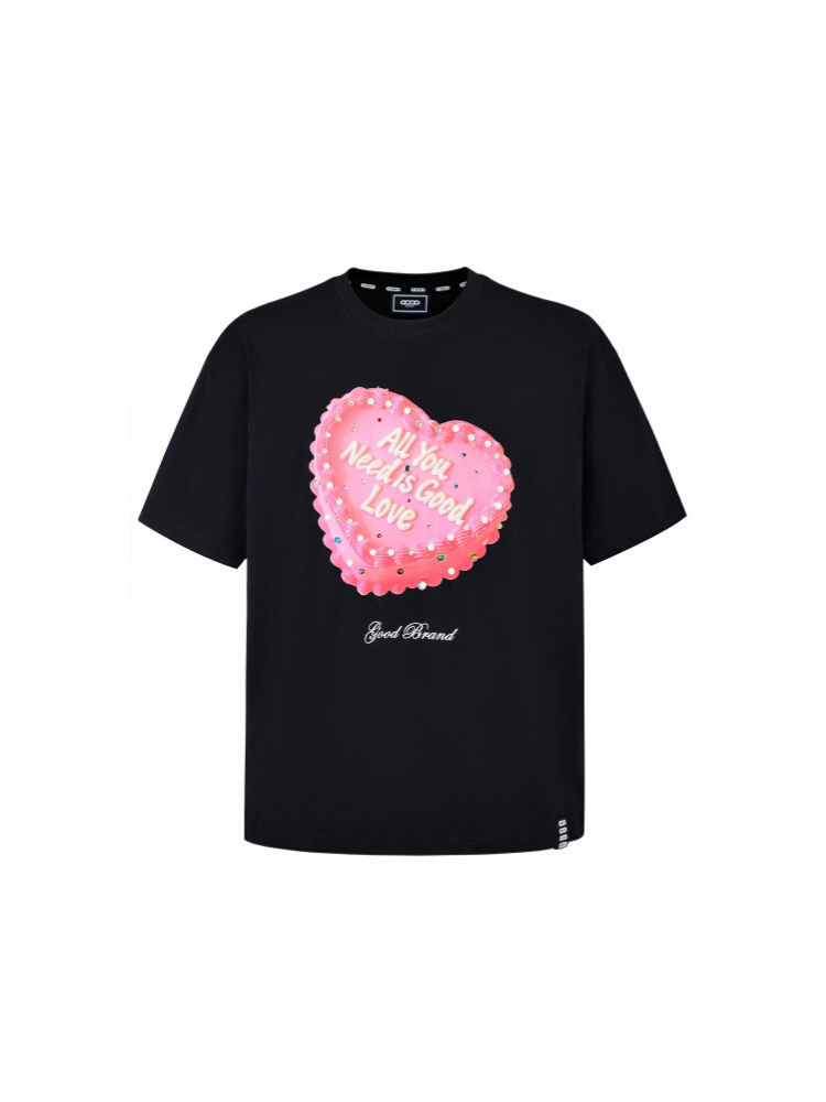GOODBRAND26SS 520 Limited Heart Cake Rhinestone Puff Print T-shirt