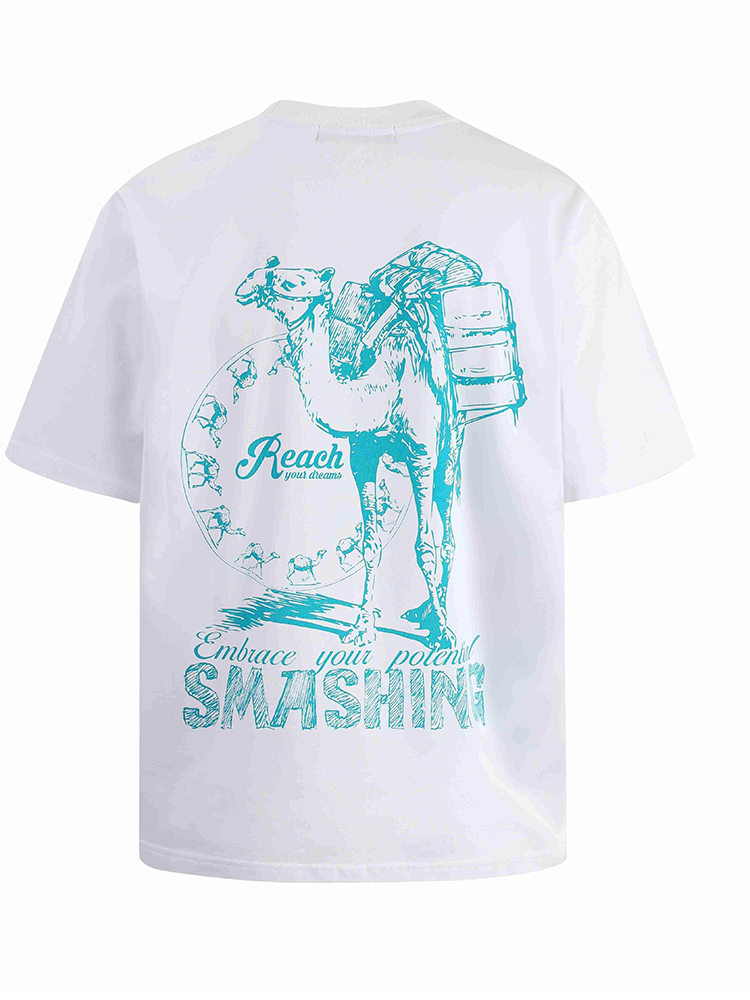 SMASHING Camel Sketch Print Oversized White T-Shirt Unisex