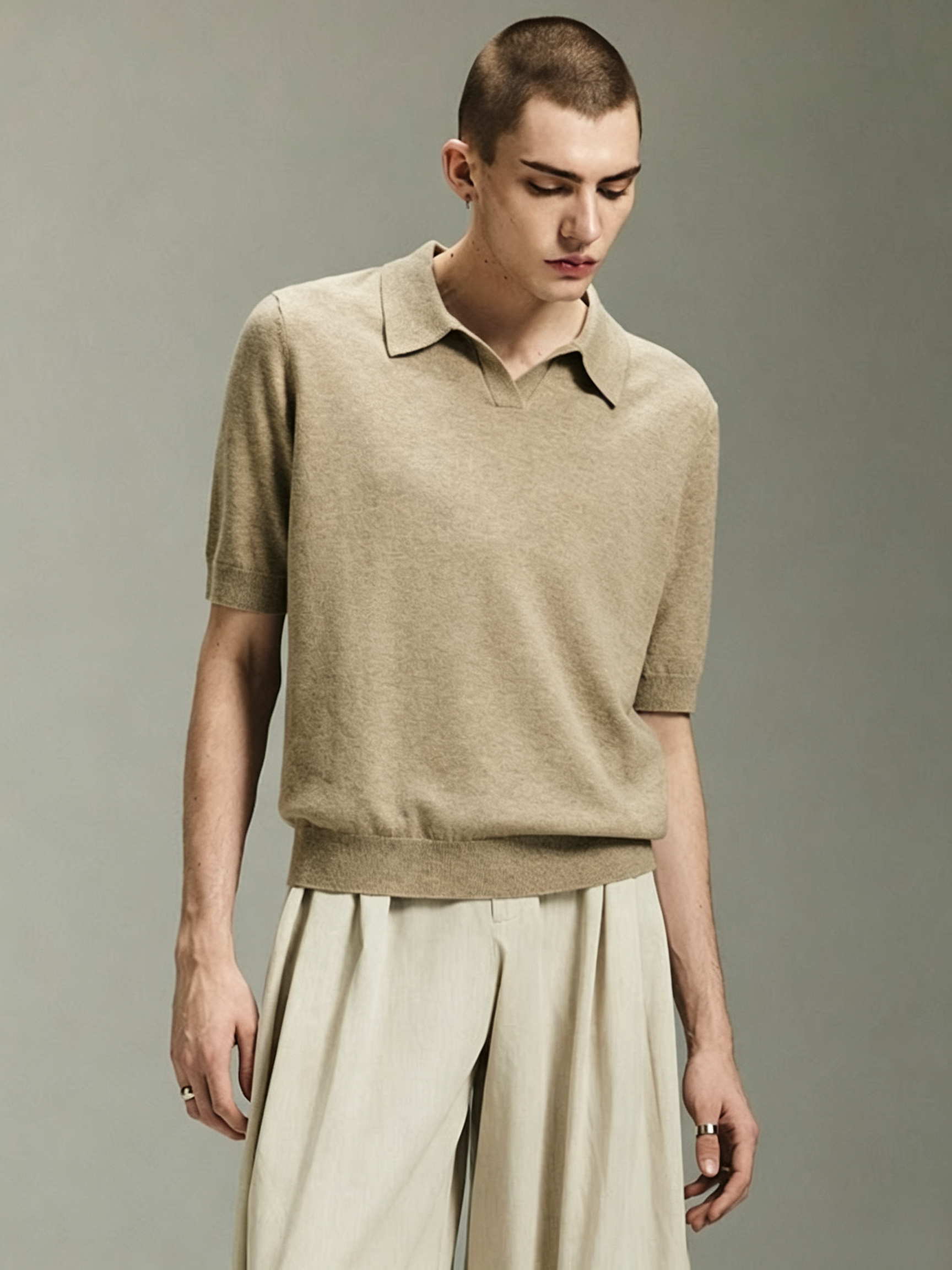Not Boring Wool V Neck Polo Knit Top