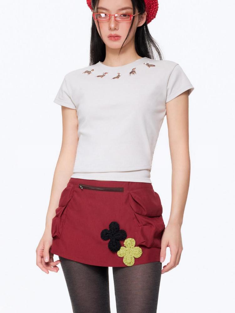 Not Boring Boreboi Color Contrast Crochet Floral Patch Sweat Shorts, Breathable Quick Dry Casual Knee Shorts
