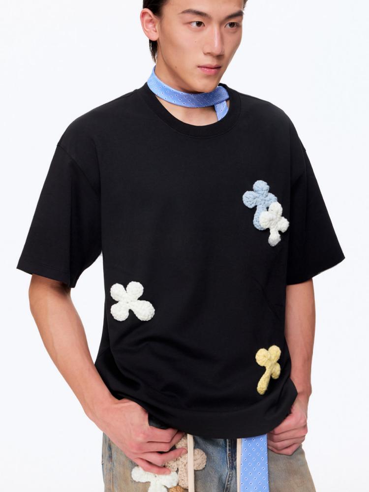 Not Boring Boreboi Crochet Flower Patch Oversized T-Shirt Unisex Breathable Cotton Tee