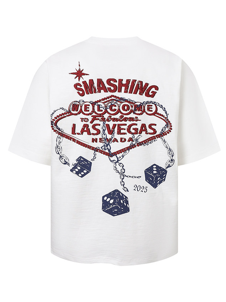 SMASHING Las Vegas Limited Dice & Chain Print Oversized White T-Shirt