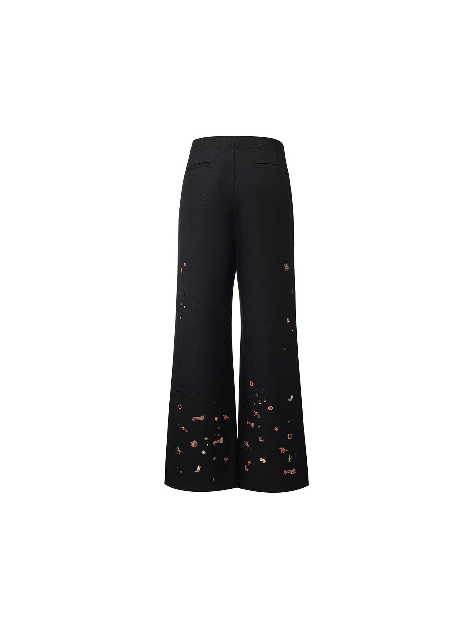 GOODBRAND 26SS Black Wide Leg Pants with Horse Embroidery