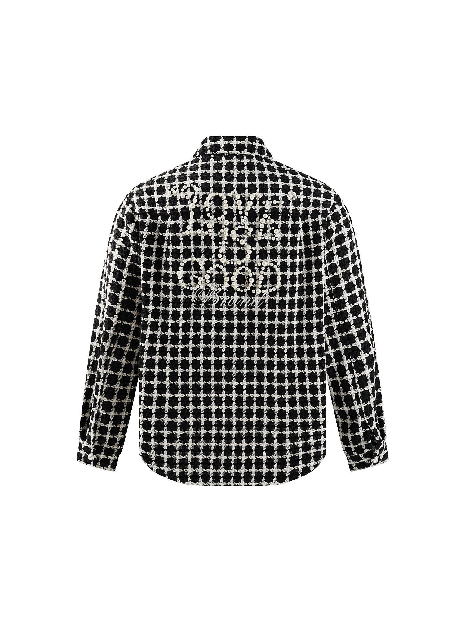 25FW GOODBRAND Pearl Embellished Tweed Plaid Shirt
