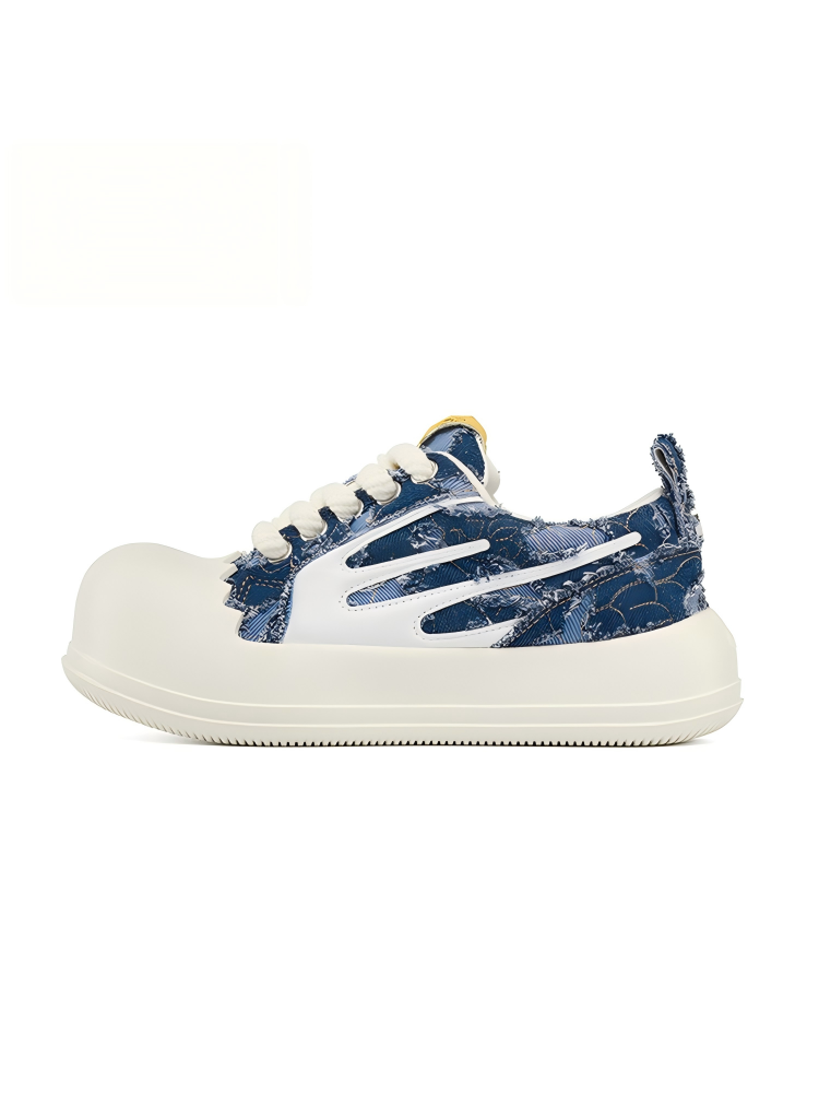 RHIME USA Elevated Thick Sole Distressed Canvas Egg Toe Sneaker