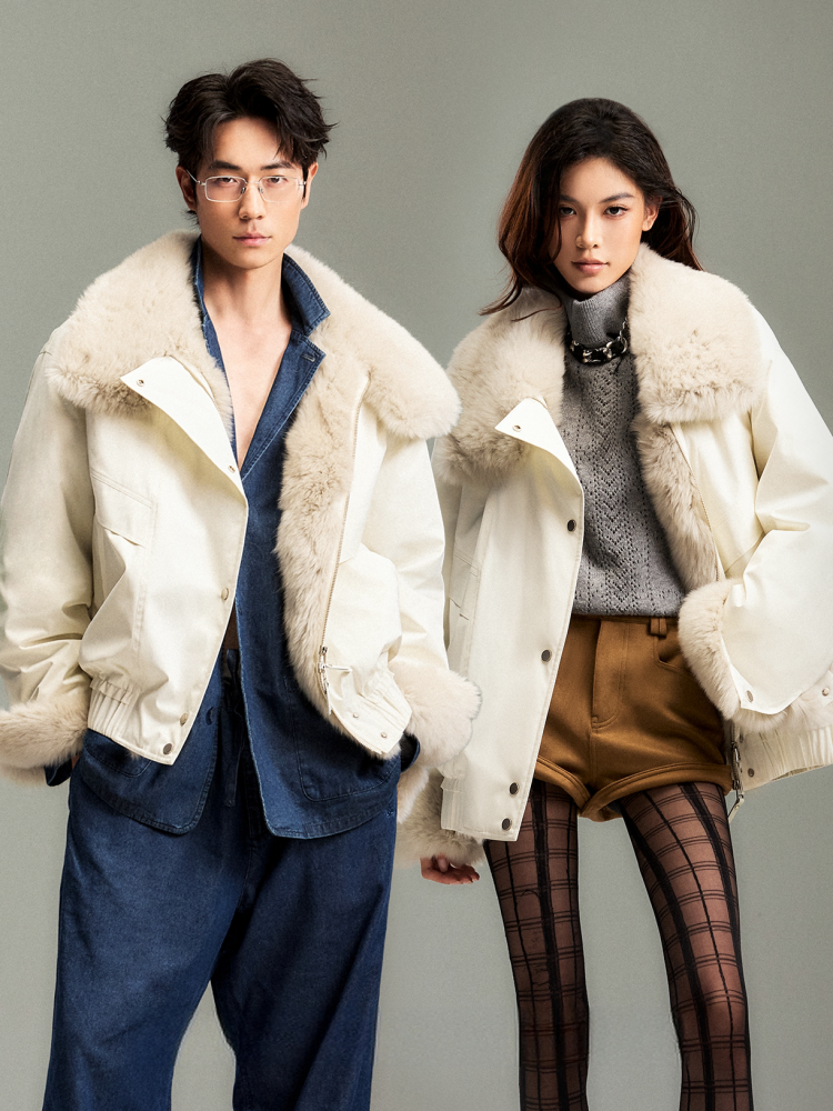 Not Boring Faux‑Fur Panel Warm White Goose Down Jacket