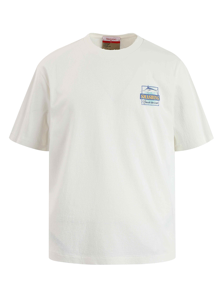 SMASHING Hawaii Limited Marlin Fish Print Oversized White T-Shirt Unisex