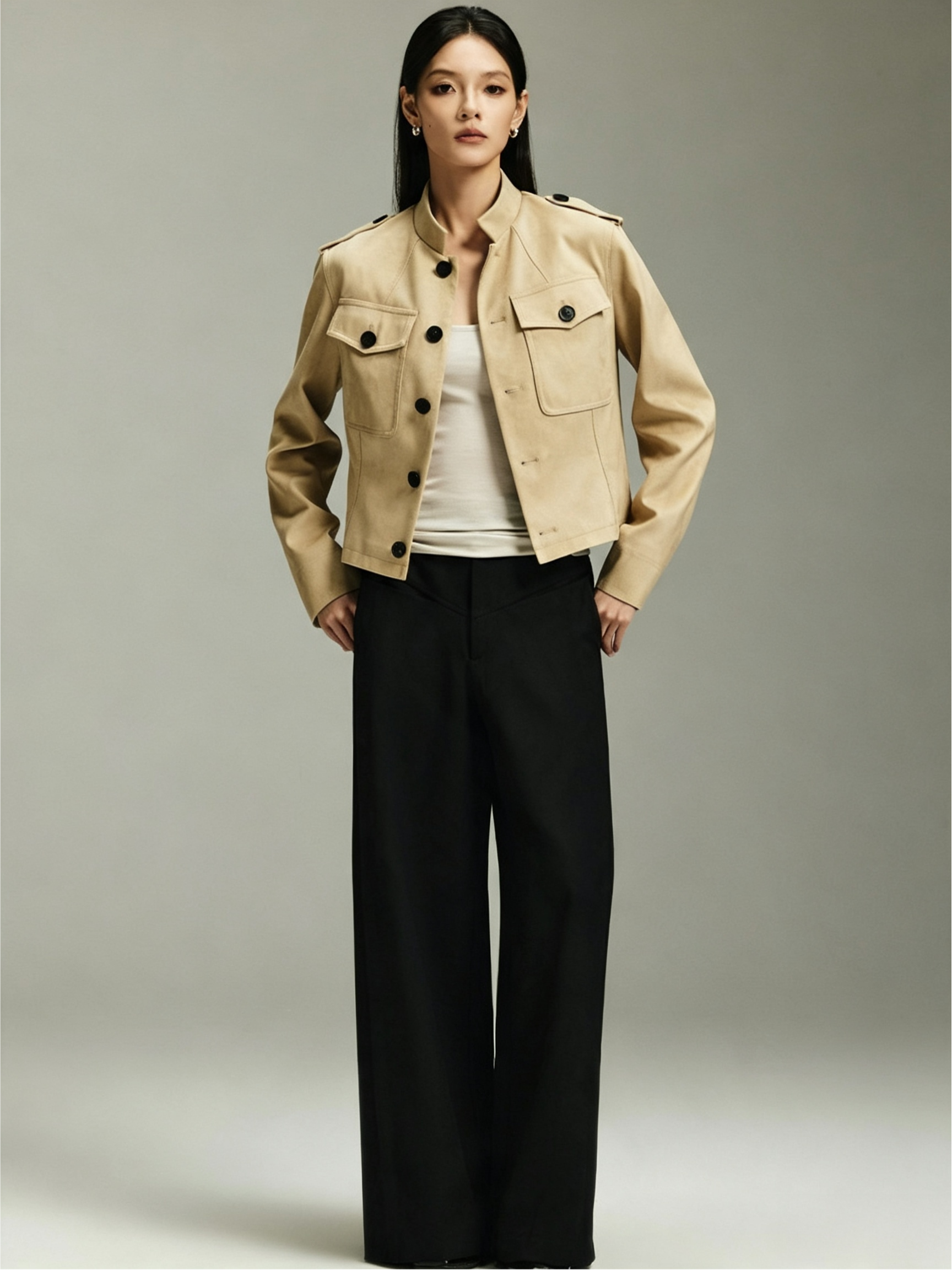 Not Boring Stand Collar Toggle Faux Suede Jacket