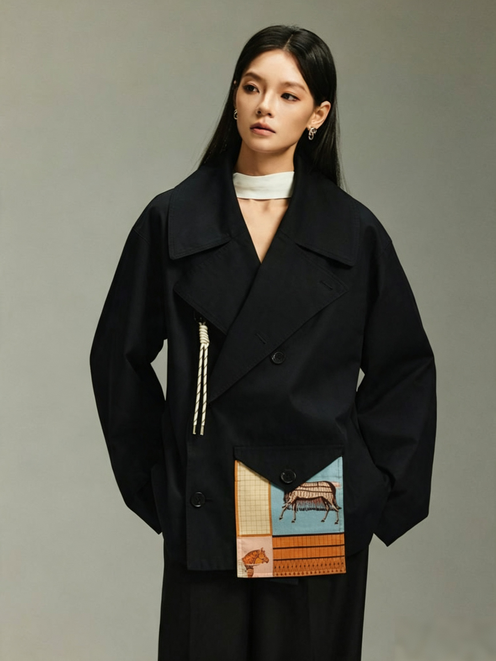 Not Boring Notch Lapel Short Trench Coat, British Androgynous Outerwear