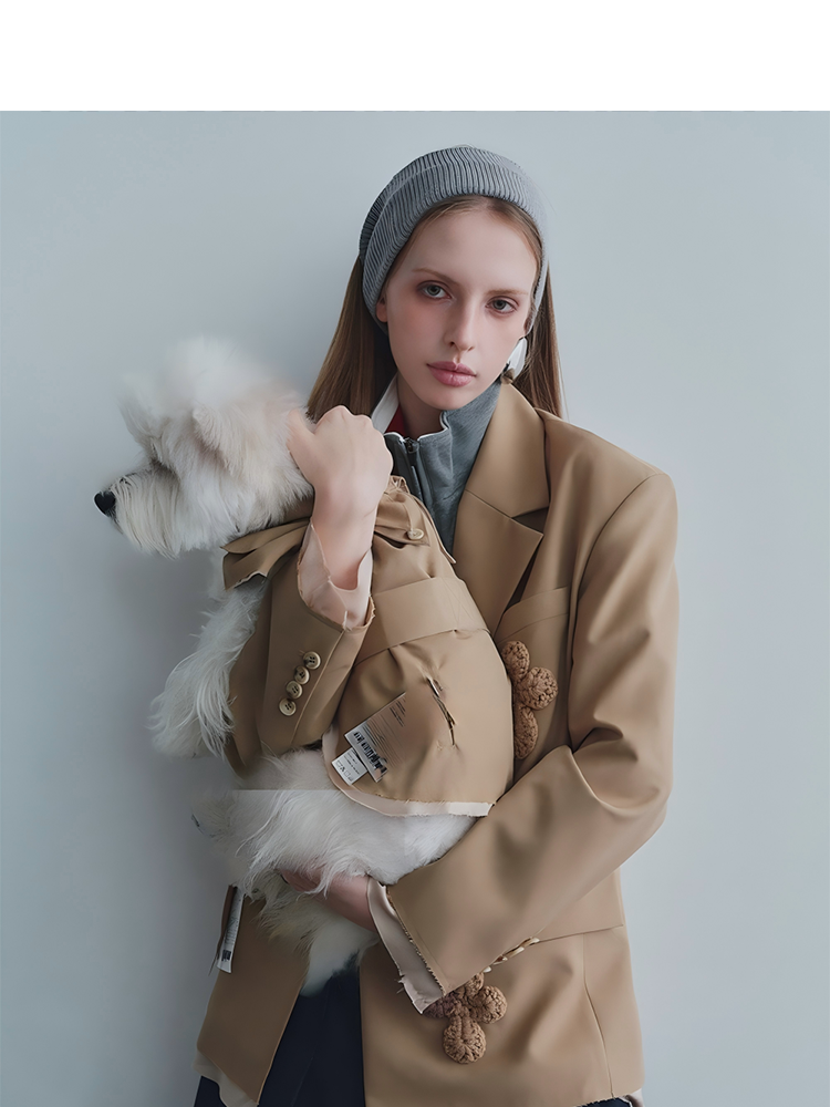 Not Boring Boreboi Distressed Label Dog Blazer with Matching Owner Trench Coat