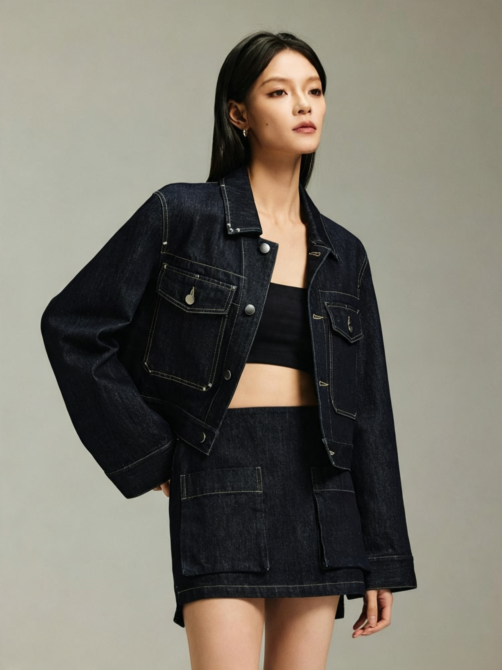 Not Boring Rivet Fitted Cropped Denim Jacket