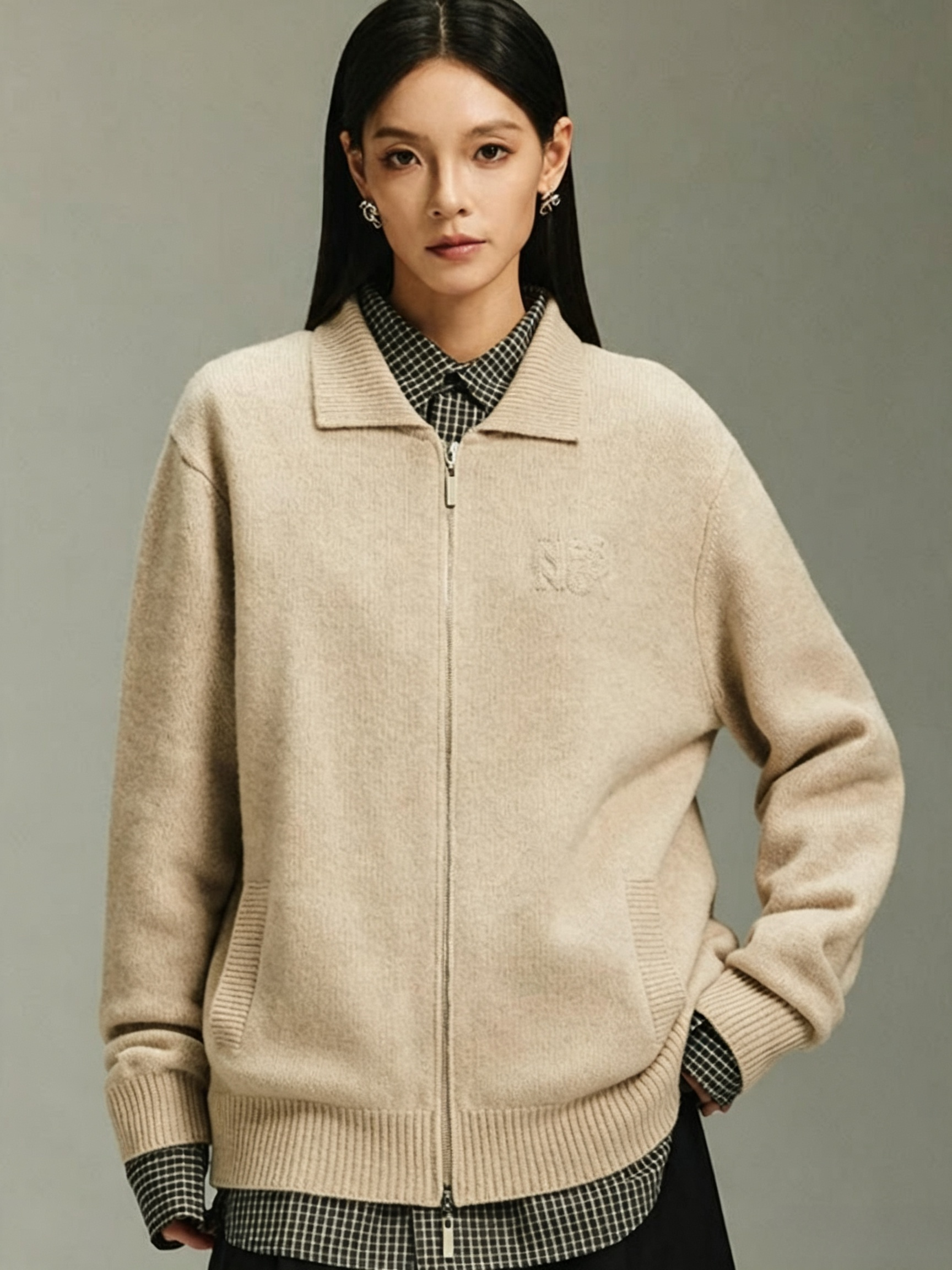 Not Boring Collared Double‑Zip Knit Cardigan
