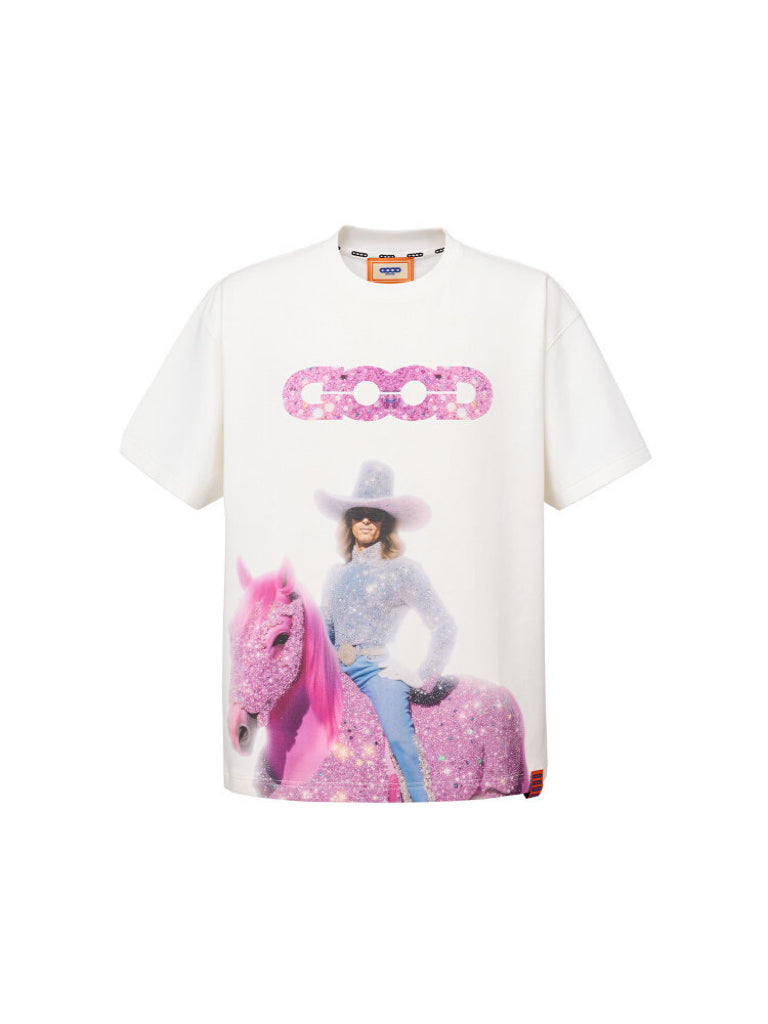 GOODBRAND M26SS Pink Denim Rhinestone T-Shirt