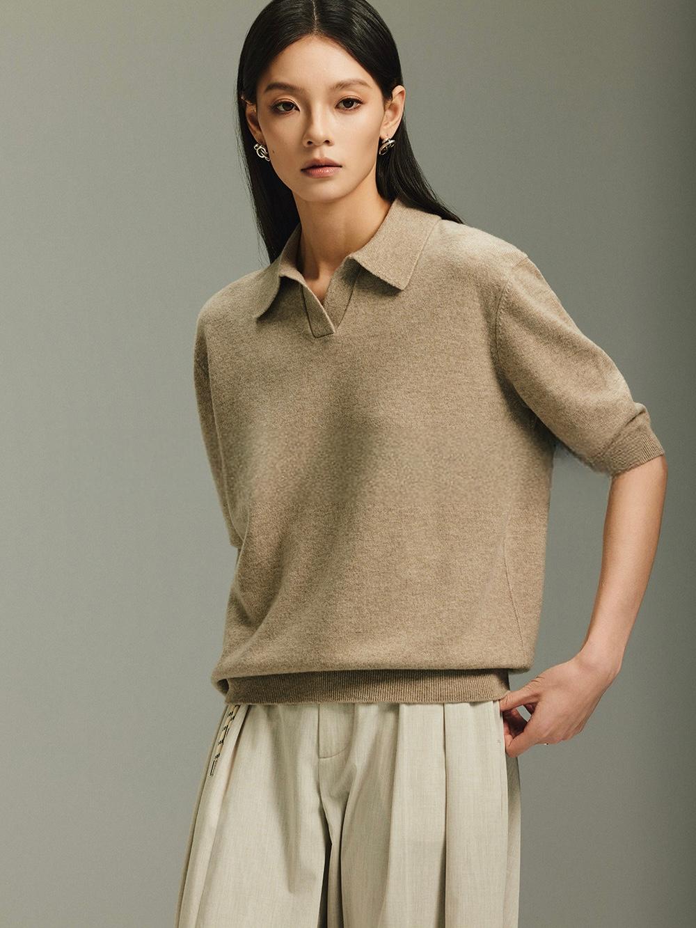 Not Boring Wool V Neck Polo Knit Top