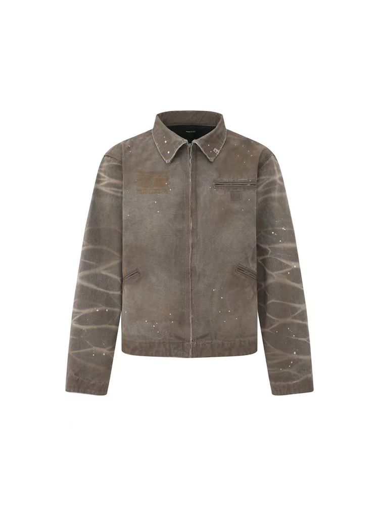 PANQ Distressed Paint Splatter Zip-Up Workwear Jacket