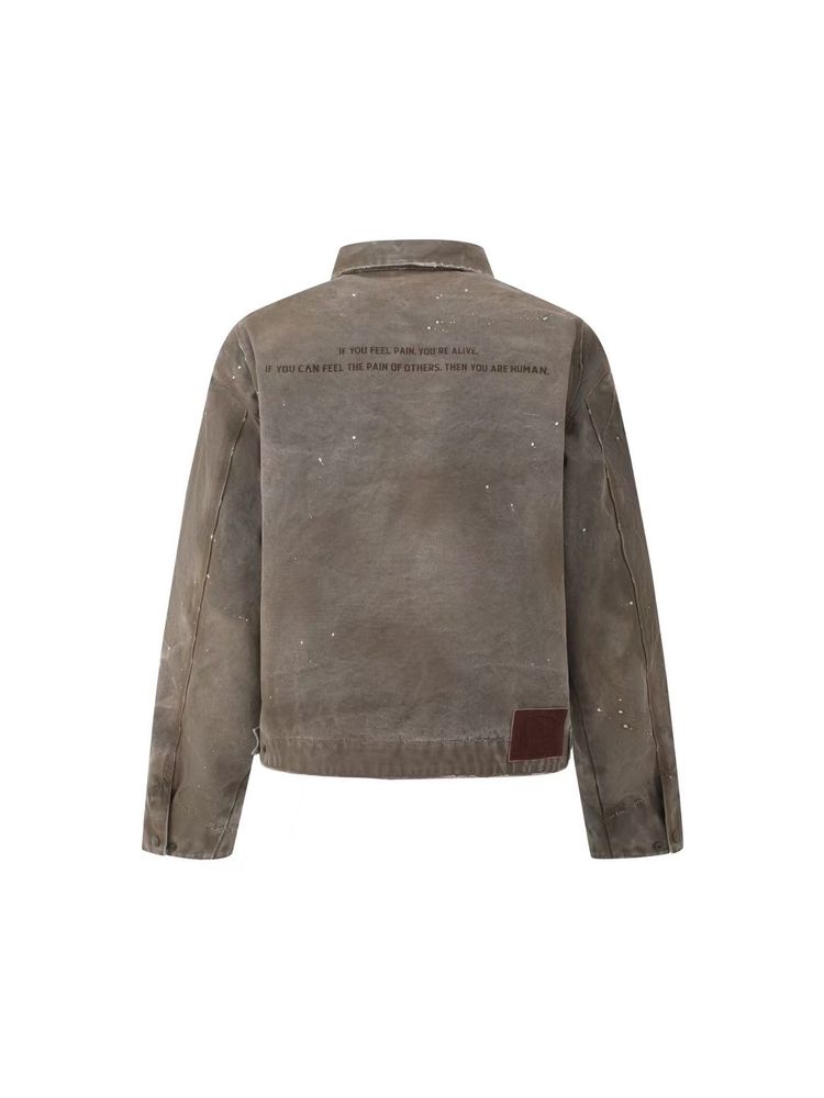 PANQ Distressed Paint Splatter Zip-Up Workwear Jacket