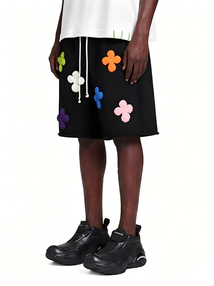 Not Boring Embroidered Cross Black Shorts