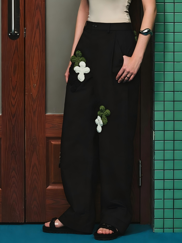 Not Boring 3-color embroidery straight casual trousers