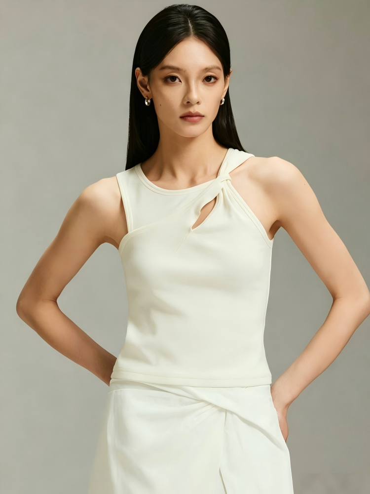 Not Boring Asymmetric One-Shoulder Twist-Neck Tank Top