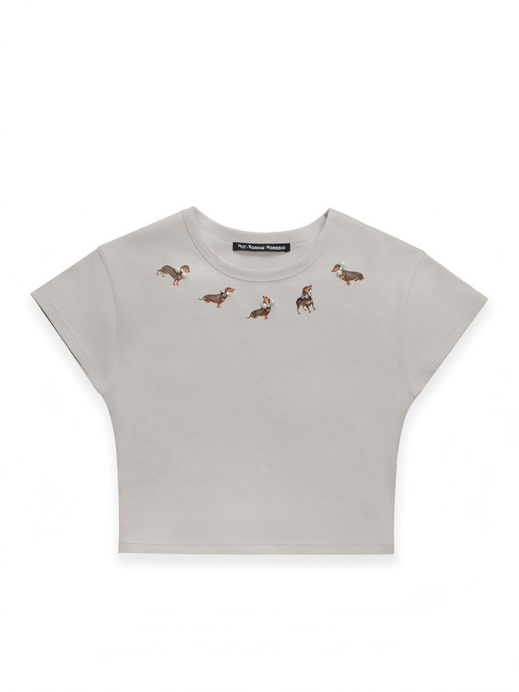 Not Boring Rhinestone Embellished Dog Print Short-Sleeve Tee