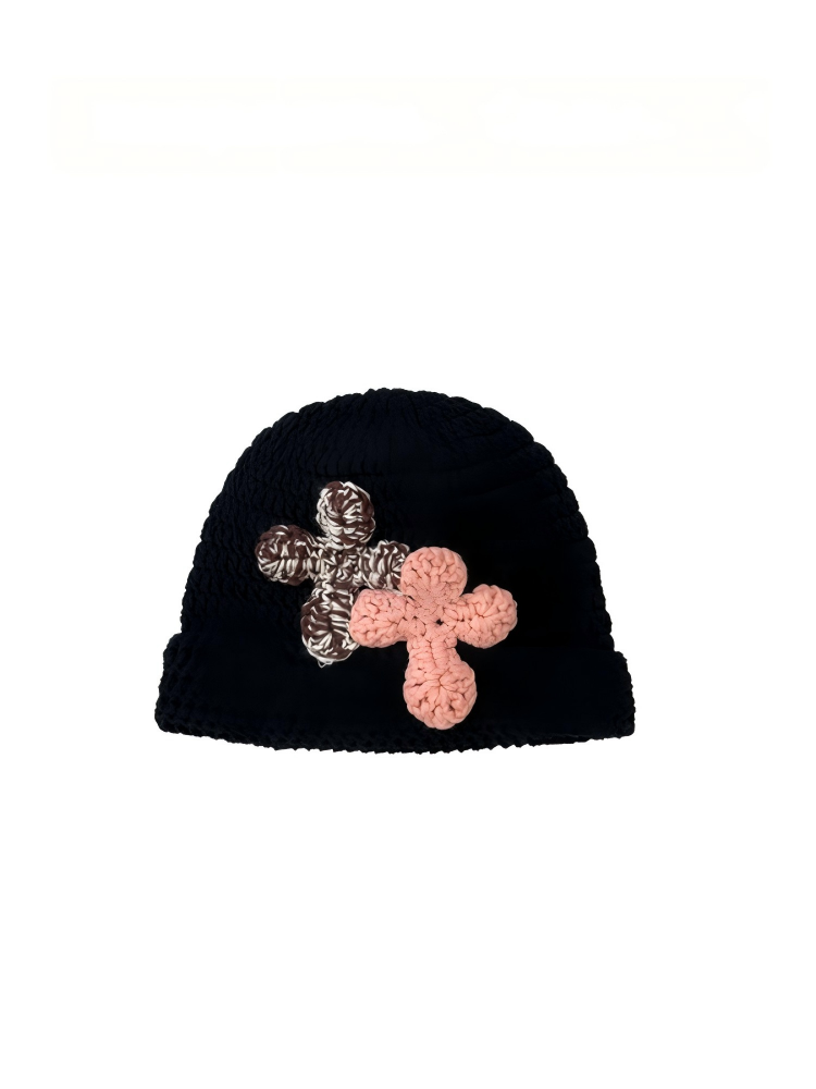 Not Boring Yarn-Embroidered cuffed knit visor beanie