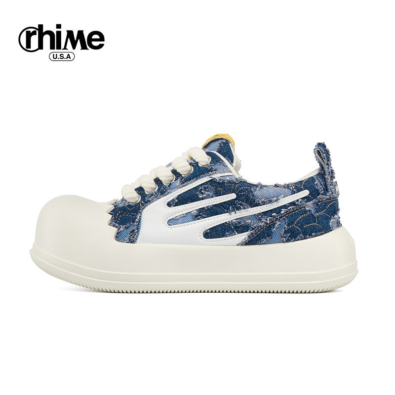 RHIME USA Elevated Thick Sole Distressed Canvas Egg Toe Sneaker